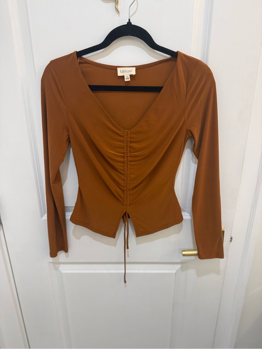 meraki Rust Brown Cinched Long-Sleeve Top - Picture 2 of 3
